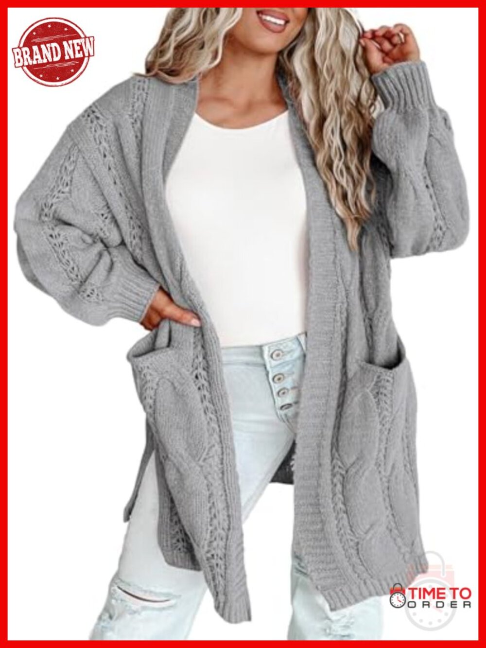 Plus Size Cardigan Sweater for Women Long Sleeve Open Front Chunky Knit with